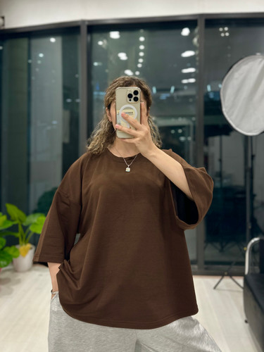 تیشرت باکسی قهوه ای ساده