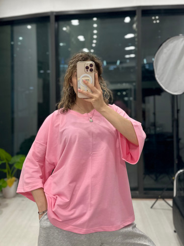تیشرت باکسی صورتی ساده