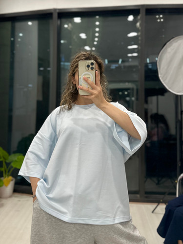 تیشرت باکسی آبی یخی ساده