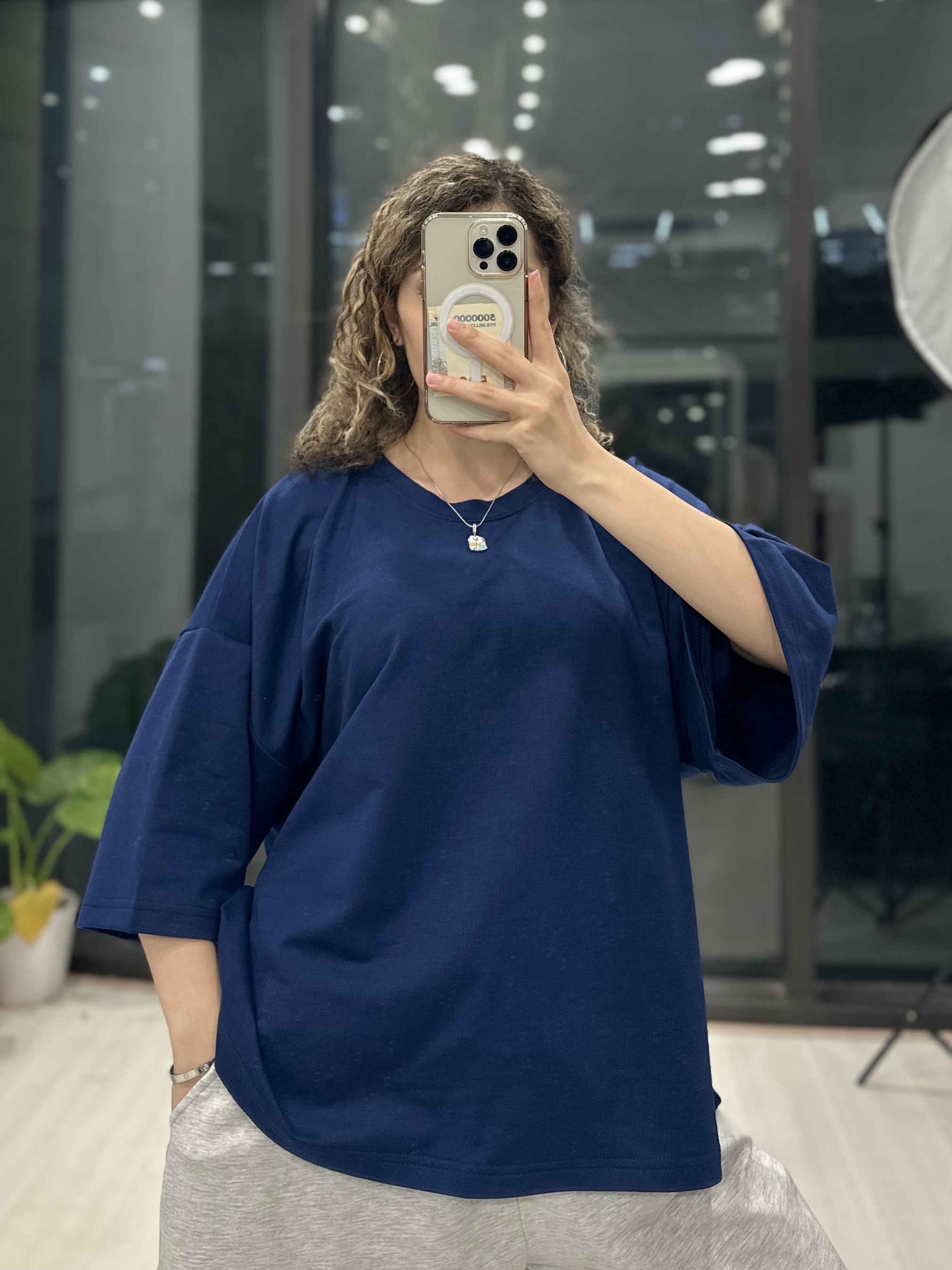 تیشرت باکسی سرمه ای ساده