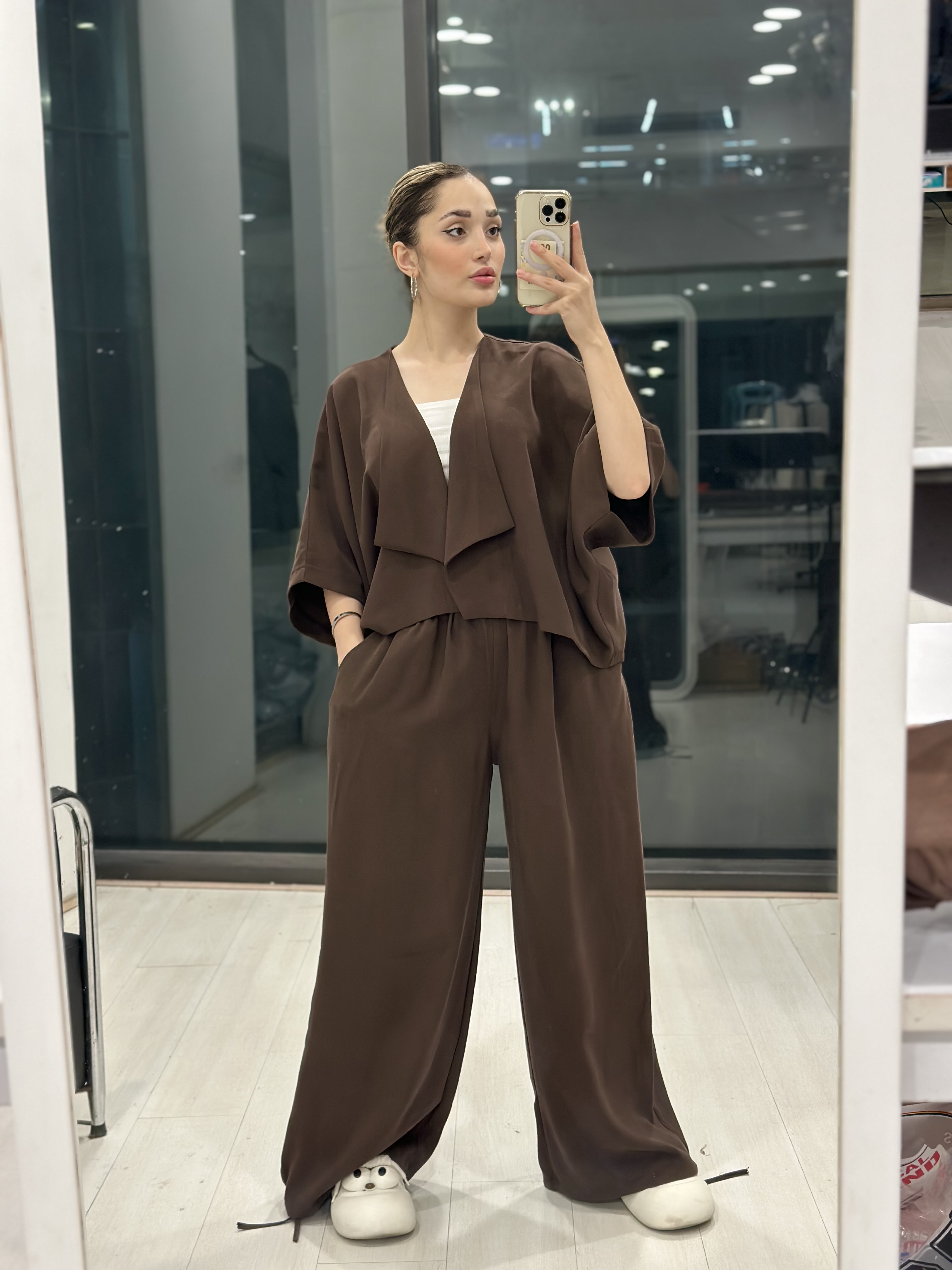 ست شومیز شلوار سیلک قهوه ای