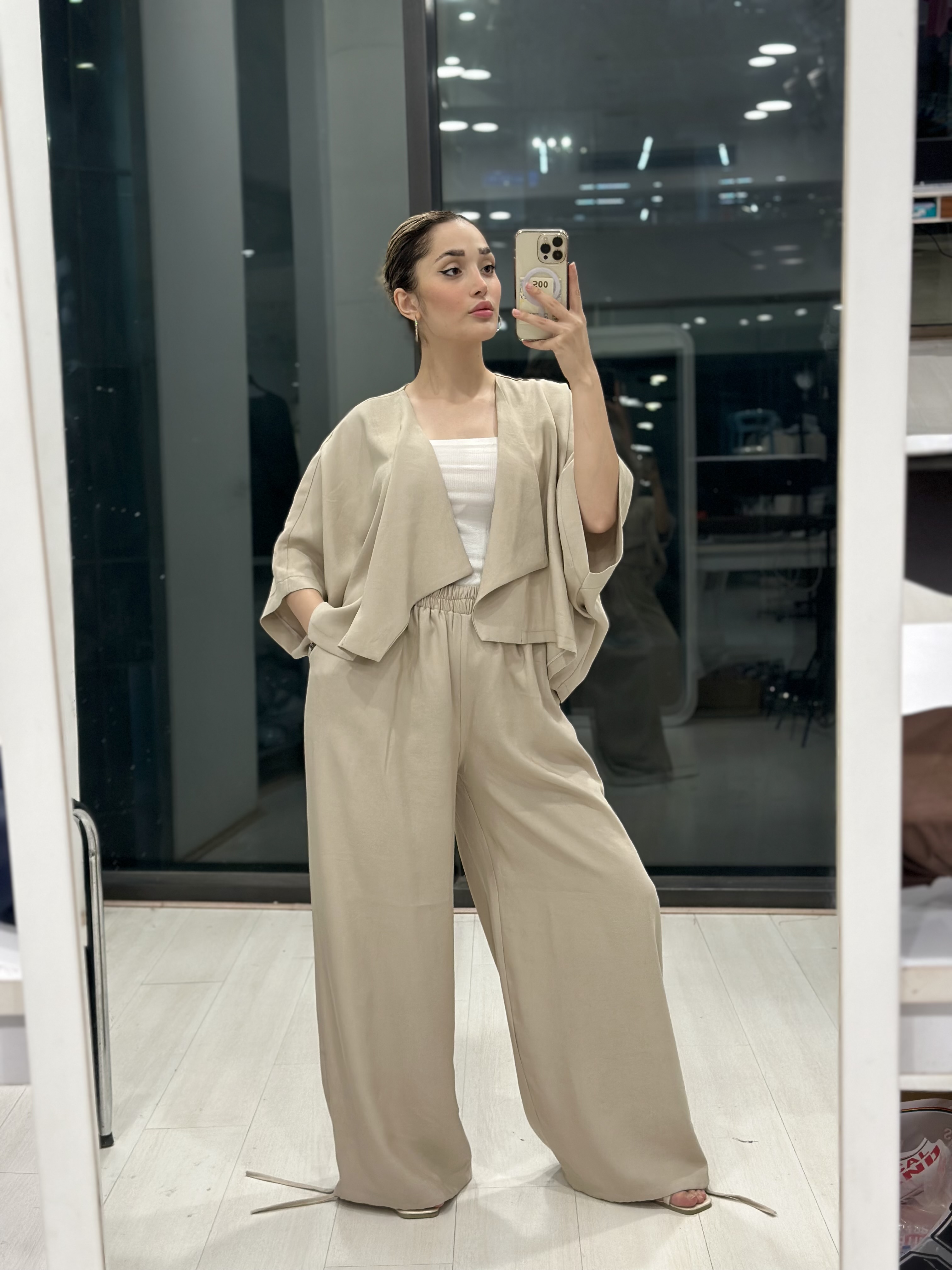 ست شومیز شلوار سیلک کرم