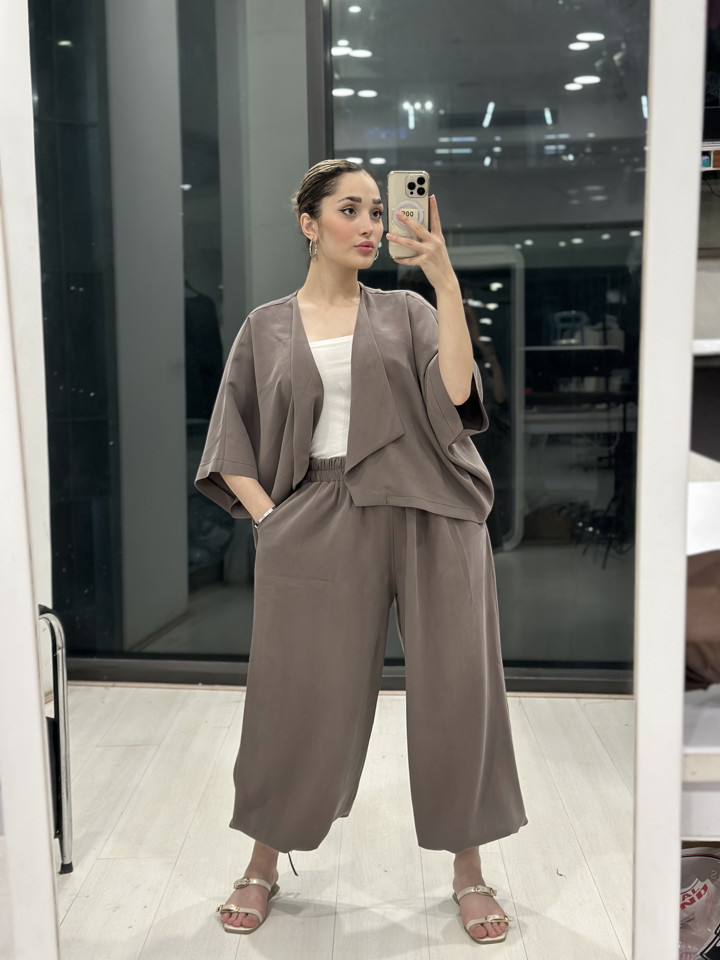 ست شومیز شلوار سیلک بژ