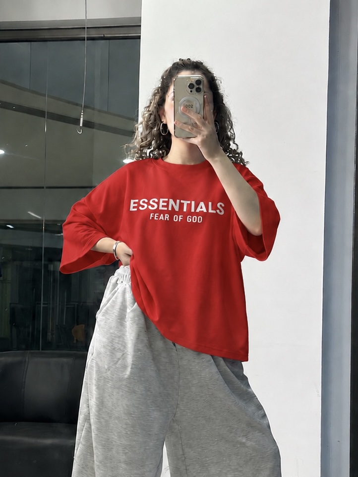 تیشرت باکسی قرمز essentials